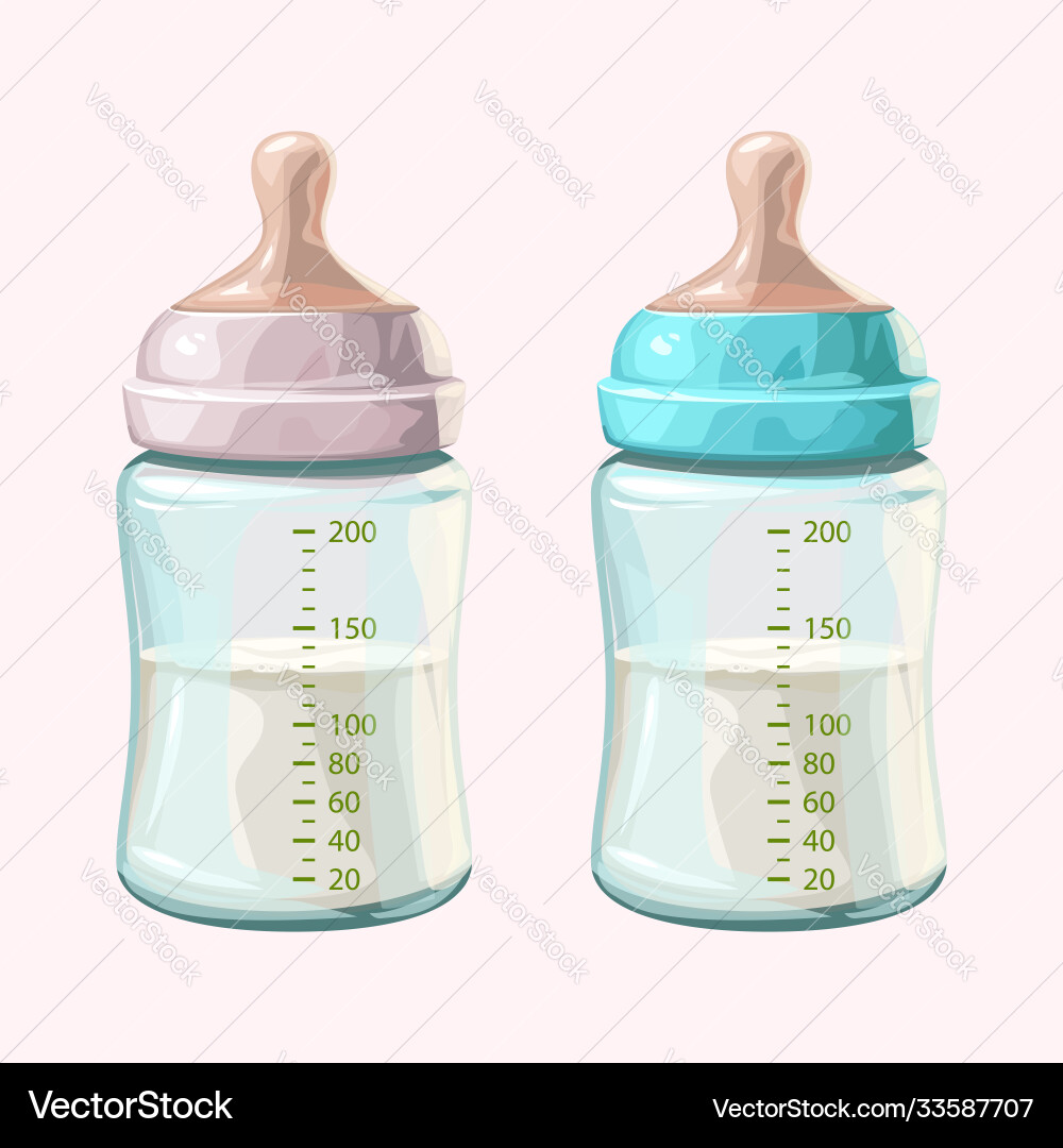 Realistic Vector Baby Bottles With Latex Nipples For Feeding Newborns