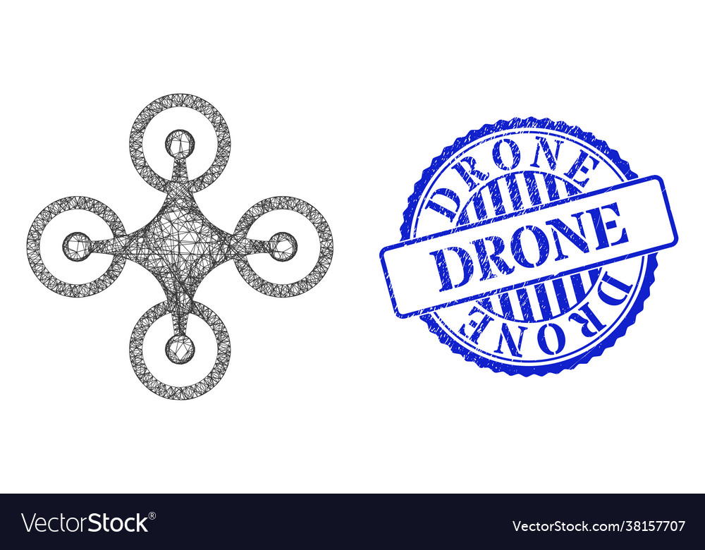 Scratched drone badge and net quadrocopter web vector image Scratched drone badge and net quadrocopter web