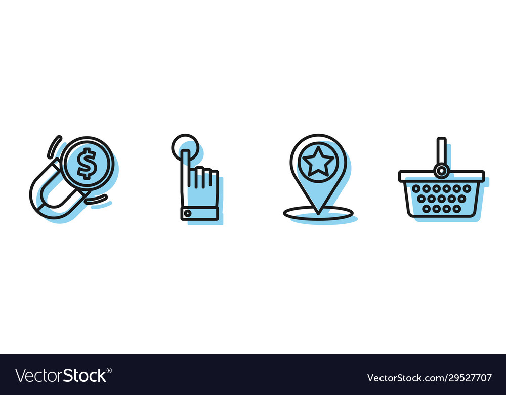 Set line map pointer with star magnet money vector image Set line map pointer with star magnet money