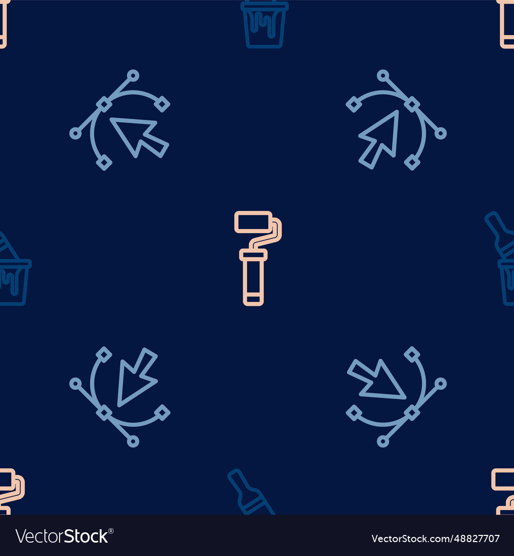 Set line paint bucket with brush bezier curve