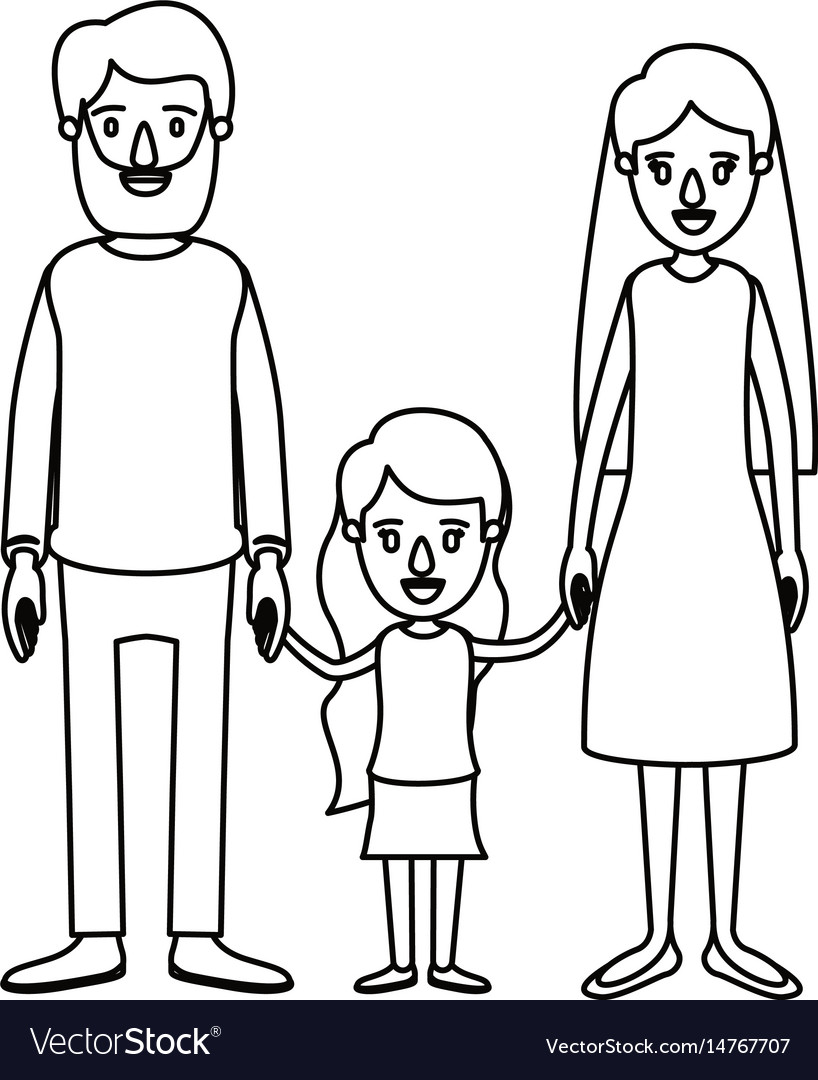 Silhouette caricature family with father bearded Vector Image