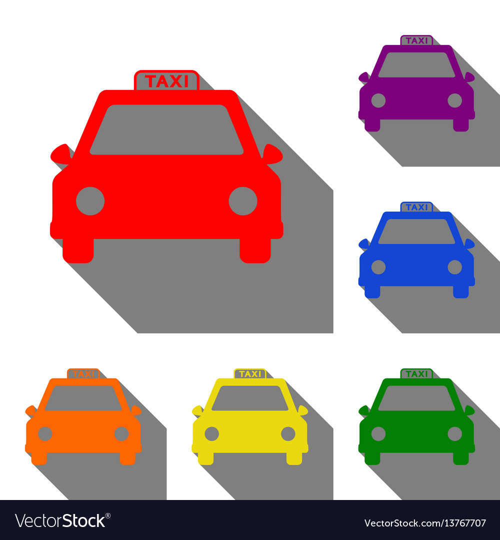 Taxi sign set of red orange yellow