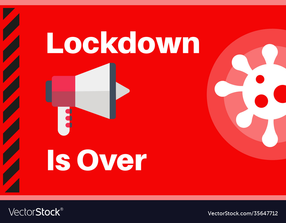 Lockdown ist vorbei mit Virus-Logo