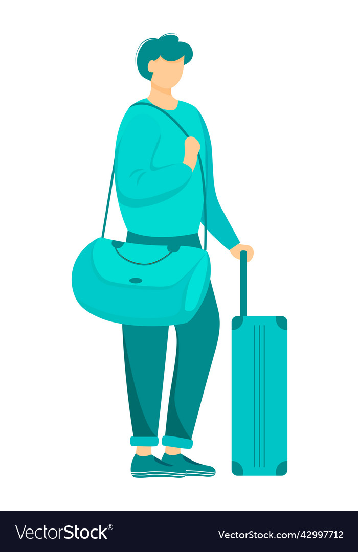 Male traveler with baggage semi flat color Vector Image