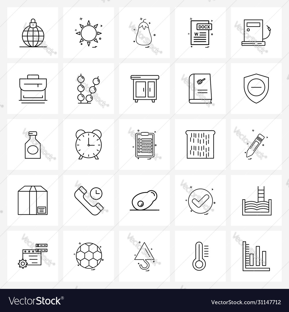 Set 25 simple line icons document file