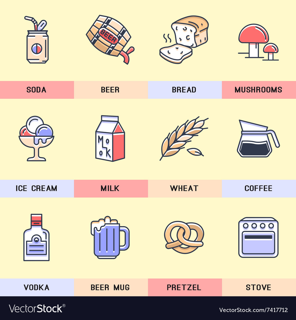 Set of linear icons in a modern flat