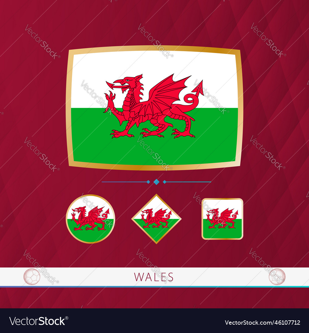 Set of wales flags with gold frame for use