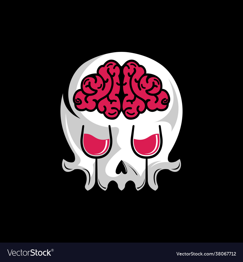 Skull wine brain logo design Royalty Free Vector Image