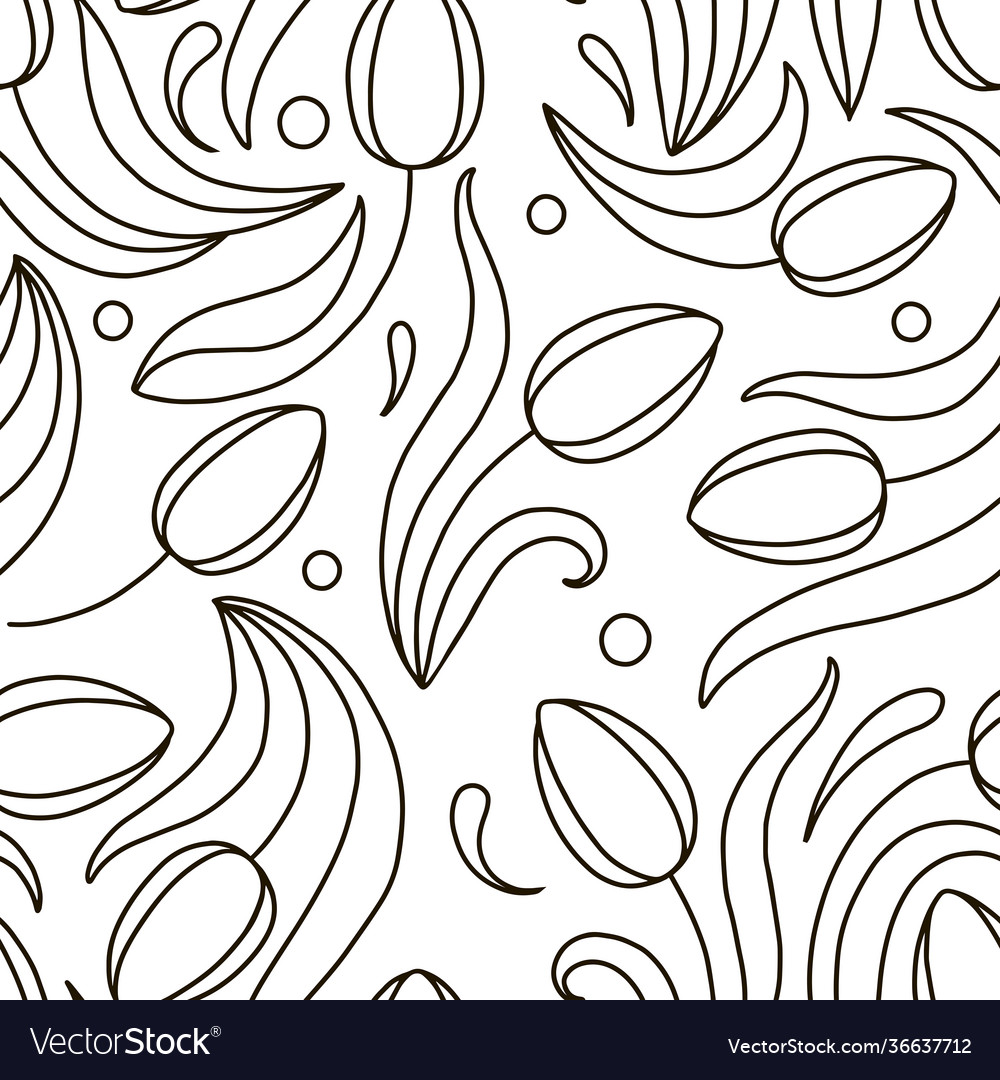 Tulips seamless pattern black and white vector image Tulips seamless pattern black and white
