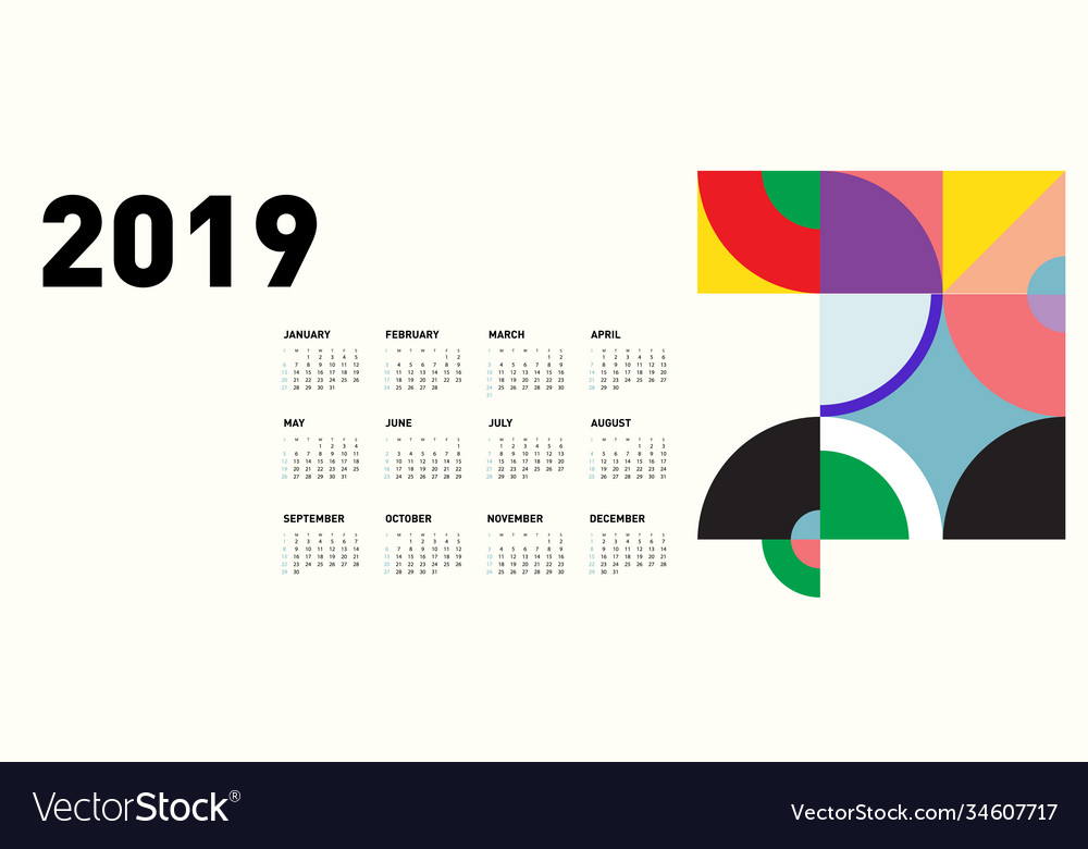 2019 calendar design template with colorful Vector Image 2019 calendar design template with colorful