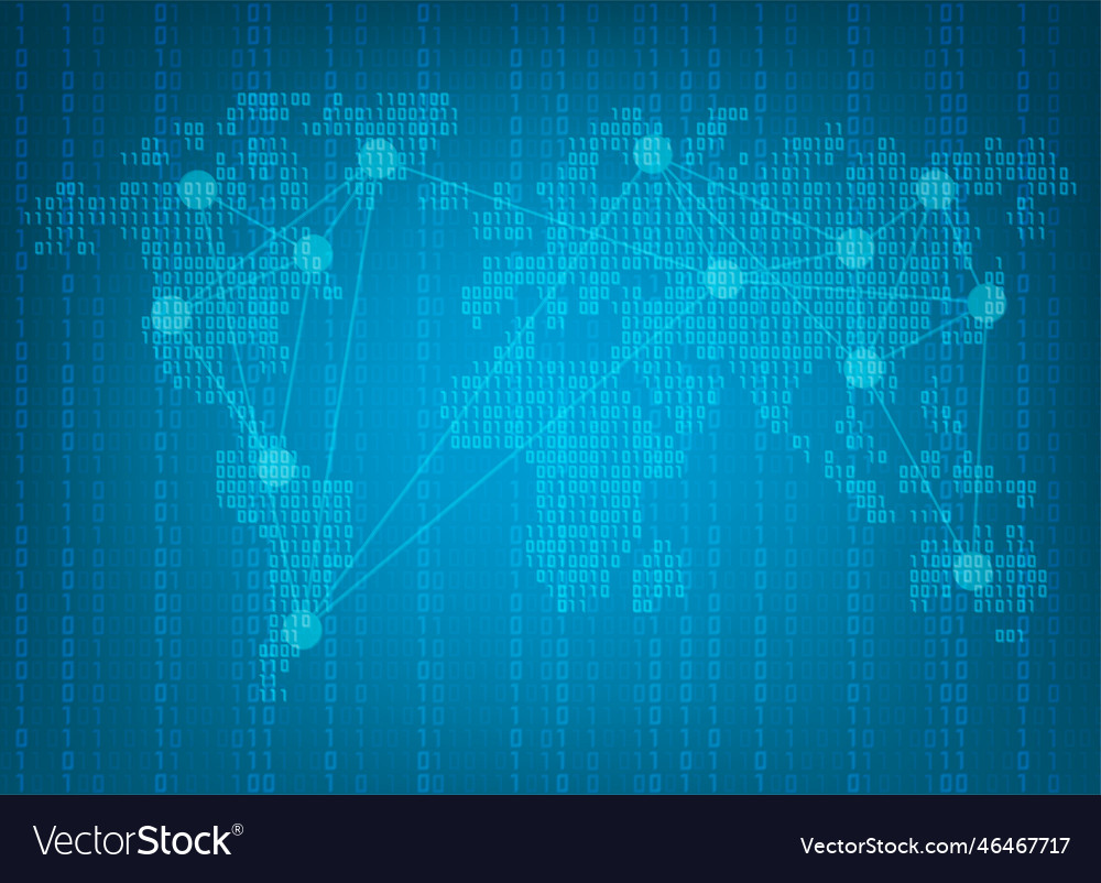 Blue binary code map background vector image Blue binary code map background