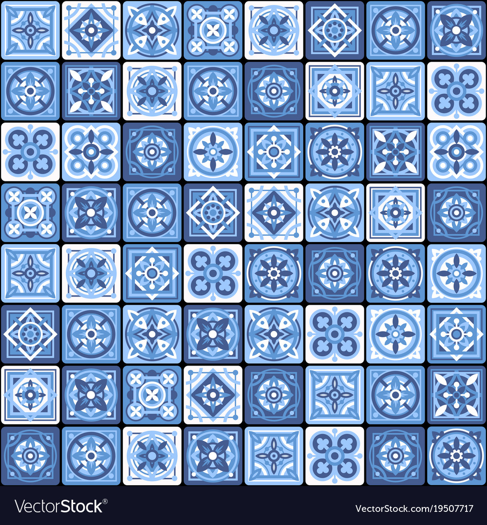 Blue Portuguese Ceramic Mosaic Tile Fl Vector Image