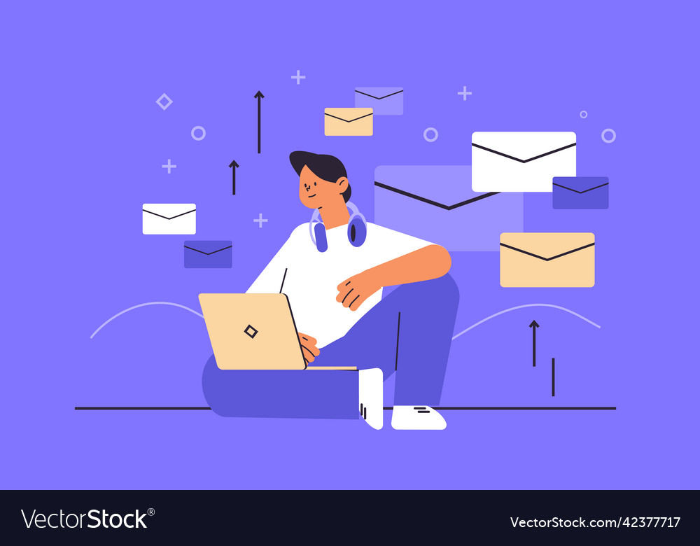 Businessman reading or writing letters on laptop Vector Image