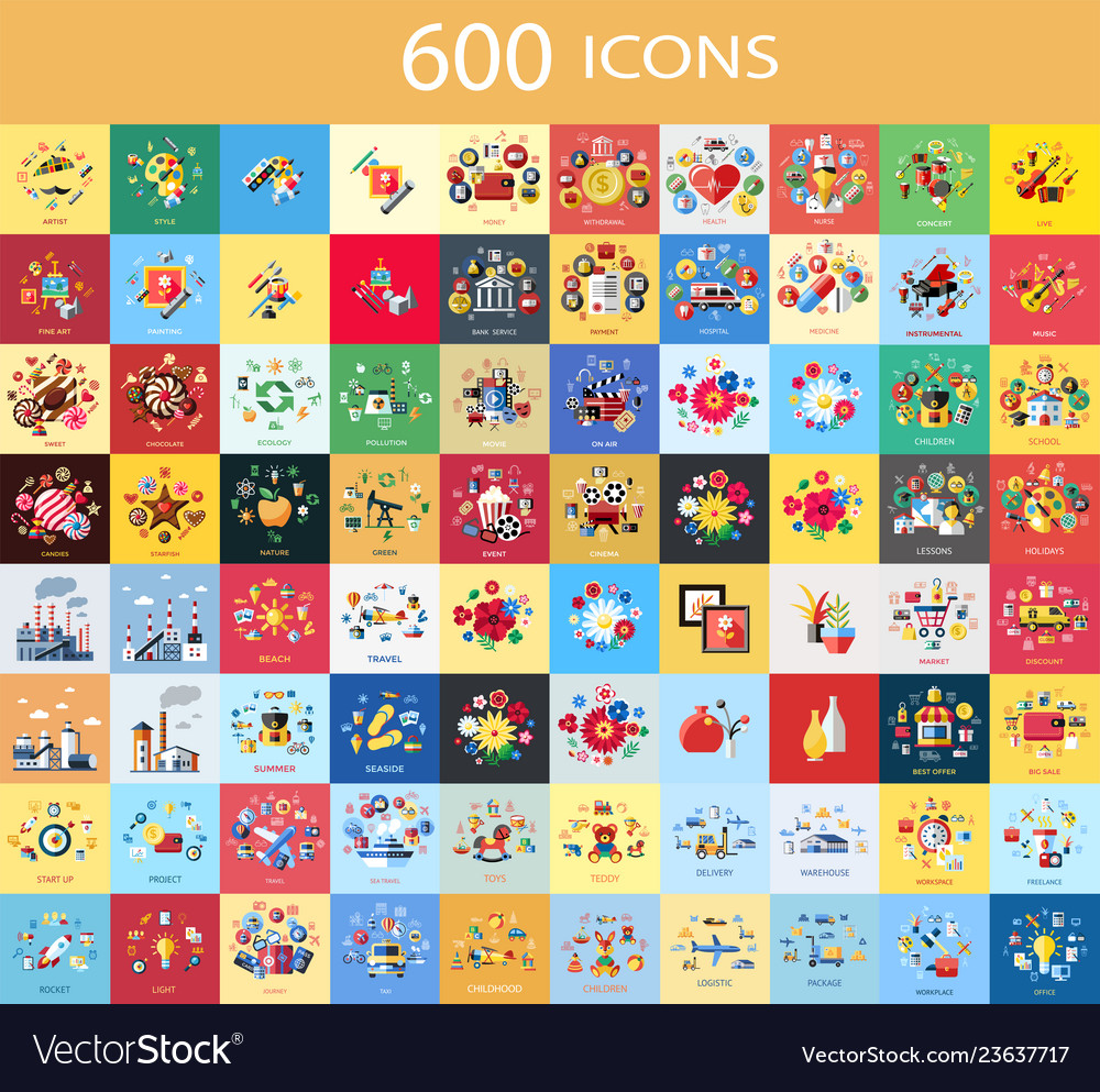 Digital 600 color icons set