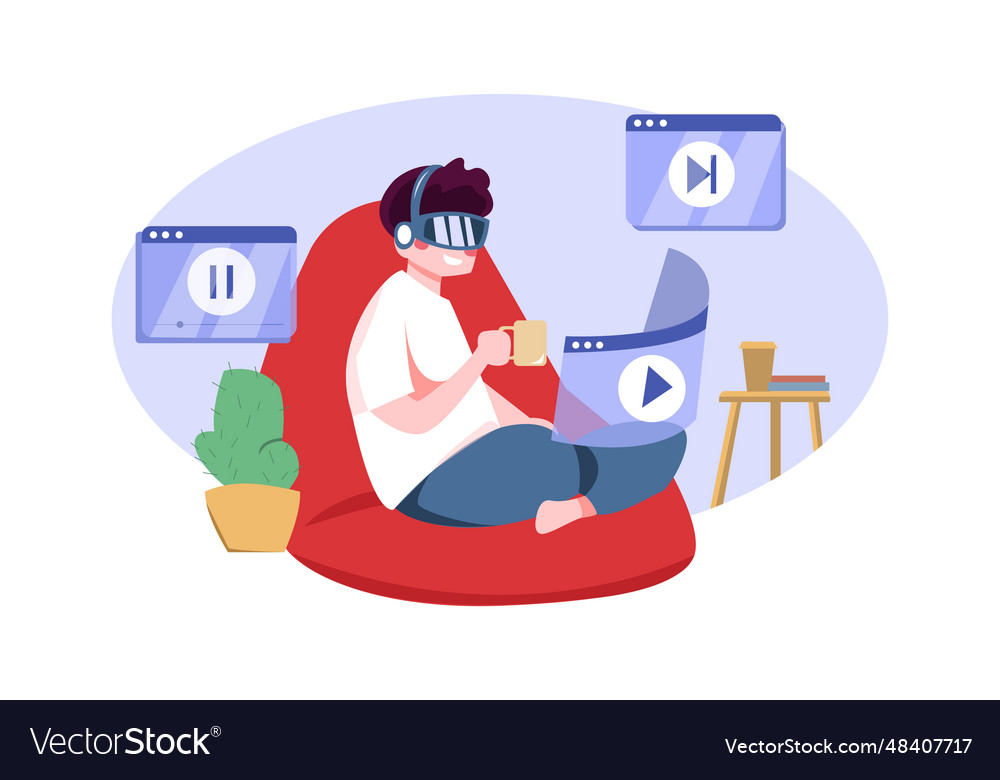Man watching video using virtual reality