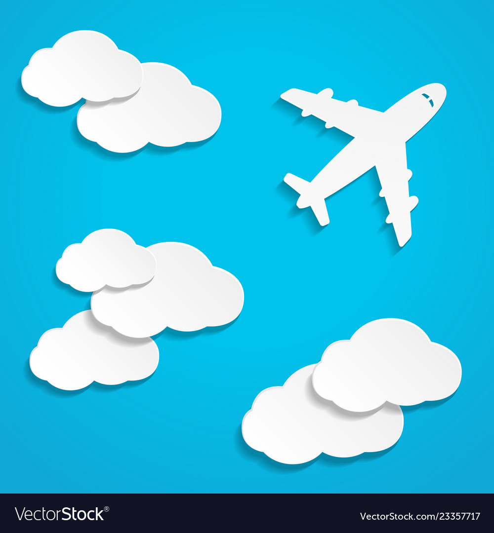 Paper flying plane in clouds Royalty Free Vector Image