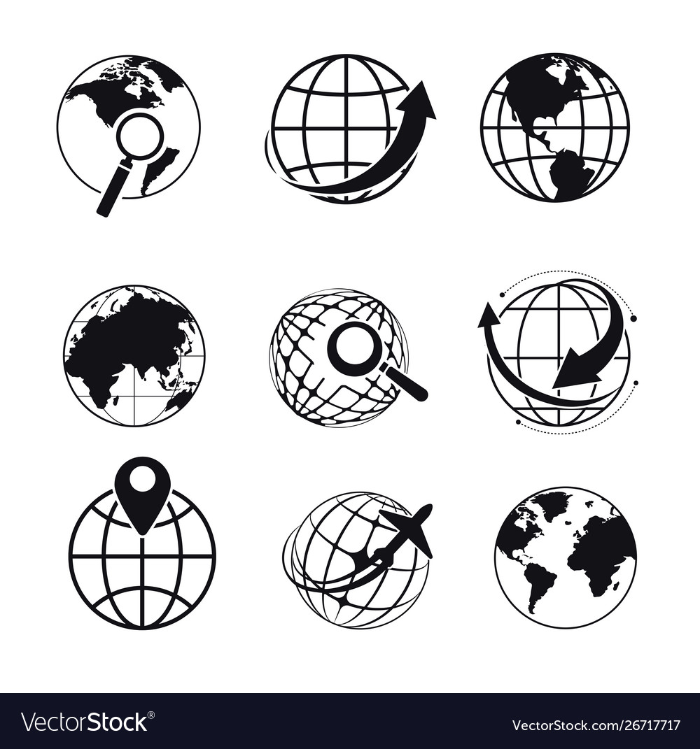 Planet isolated icons search or geolocation vector image Planet isolated icons search or geolocation