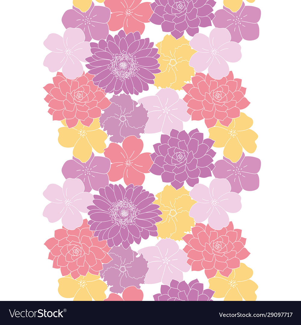 Purple and yellow flowers seamless border pattern