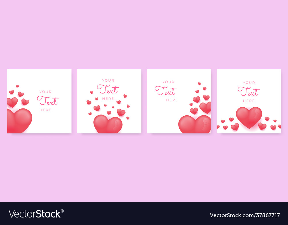 Red pink and white hearts love template set Vector Image