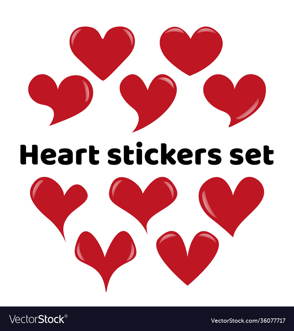 Set different isolated red hearts with glare Vector Image Set different isolated red hearts with glare