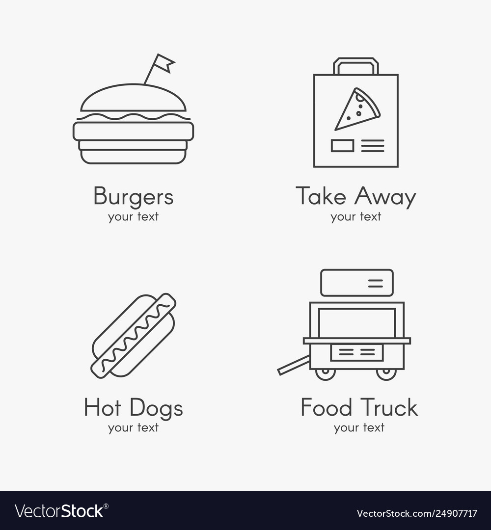 Set four fast food logotypes simple line vector image Set four fast food logotypes simple line