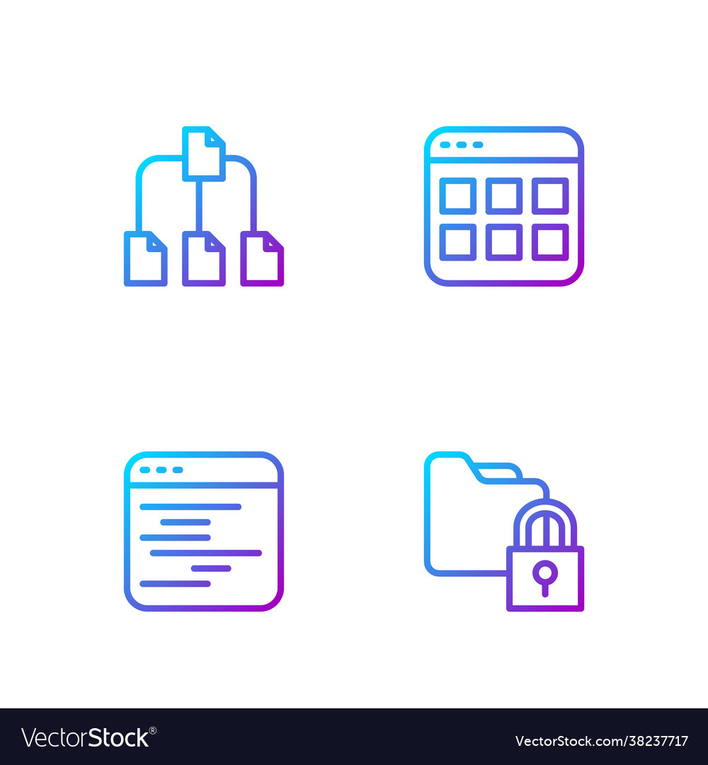 Set line folder and lock software tree vector image Set line folder and lock software tree