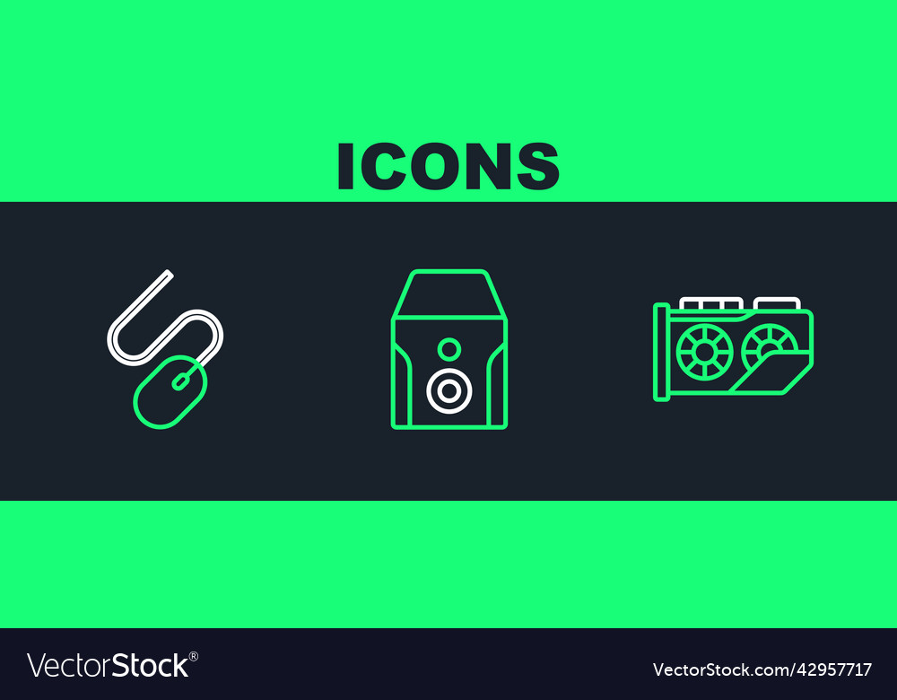 Set line video graphic card computer mouse vector image Set line video graphic card computer mouse