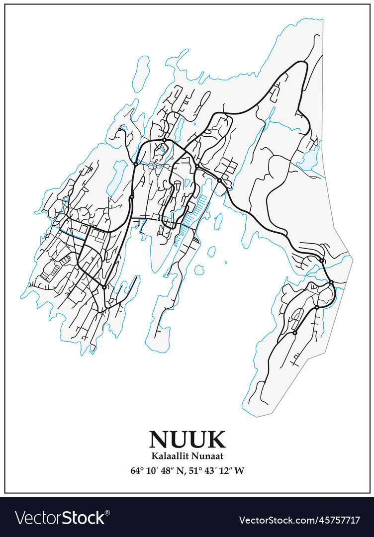 Street map of the capital greenland nuuk vector image Street map of the capital greenland nuuk