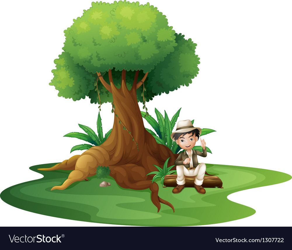 Cartoon Boy Sitting Under Tree