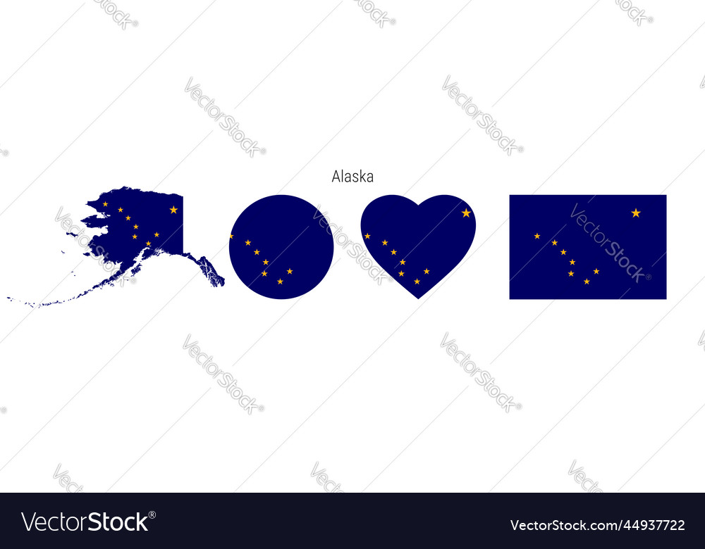Alaska flag in different shapes icon set flat