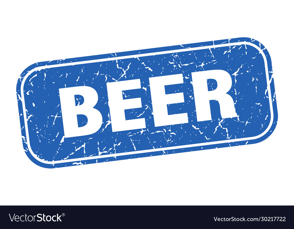 Beer stamp square grungy blue sign