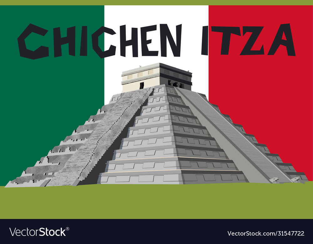 Chichen itza - flag background and name