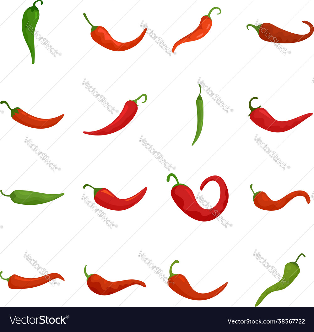 Chili icons set flat isolated Royalty Free Vector Image