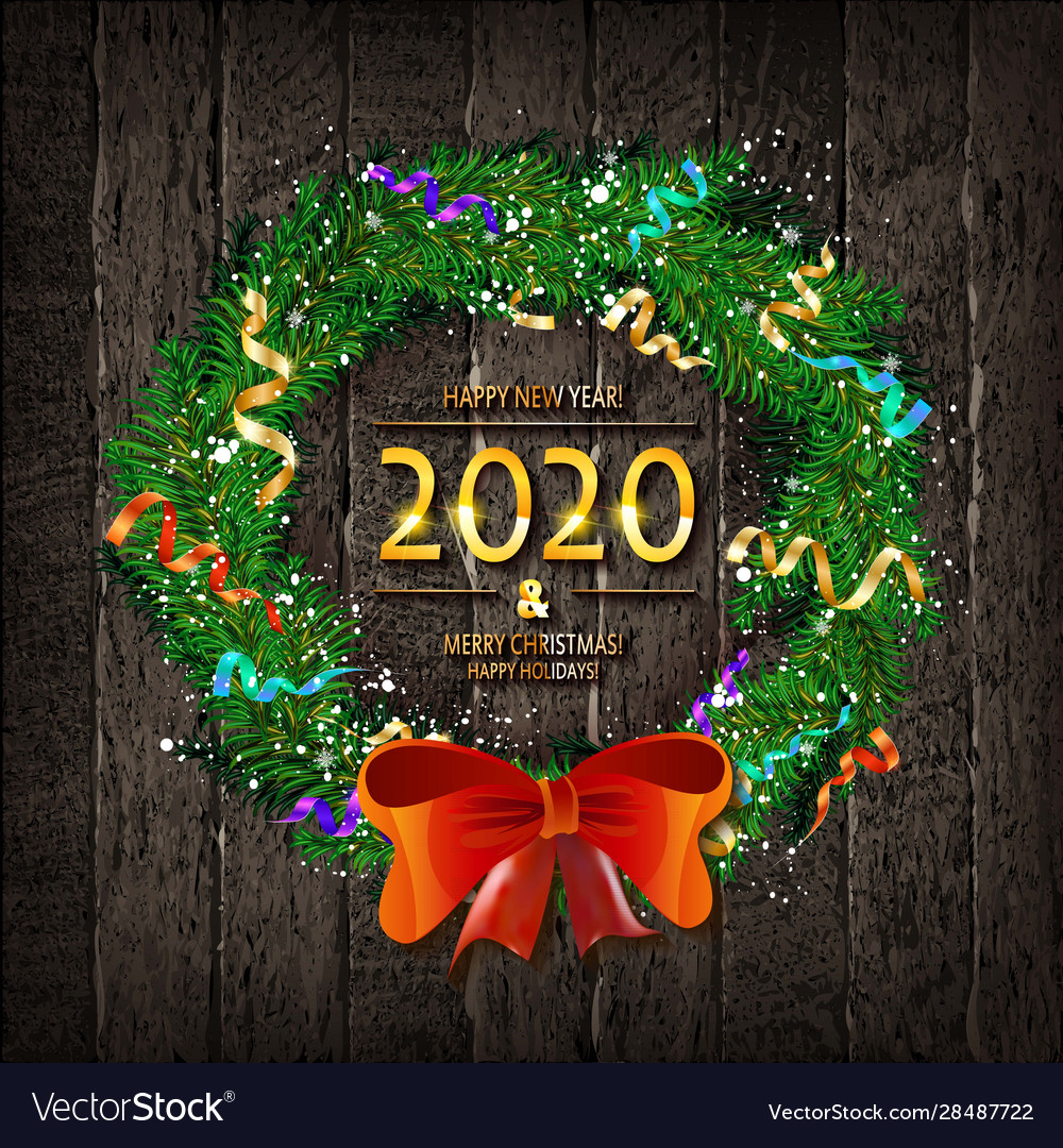 Christmas wreath on wooden background