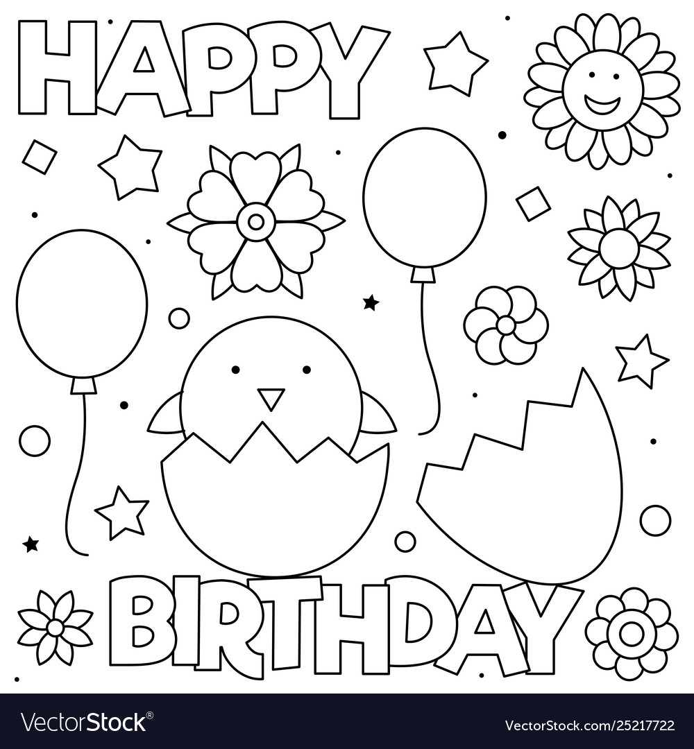 Download Happy Birthday Coloring Page Royalty Free Vector Image