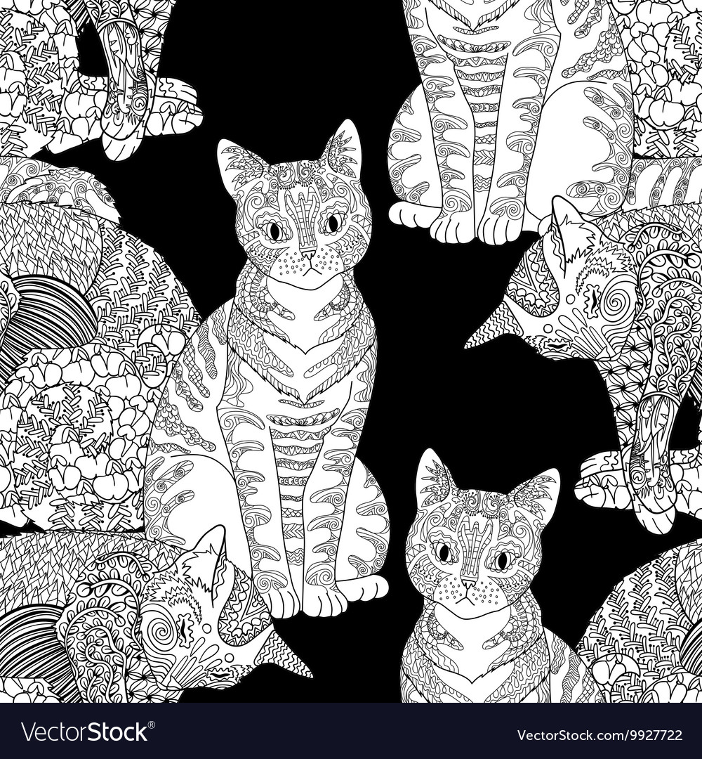 High detailed seamless pattern with cat