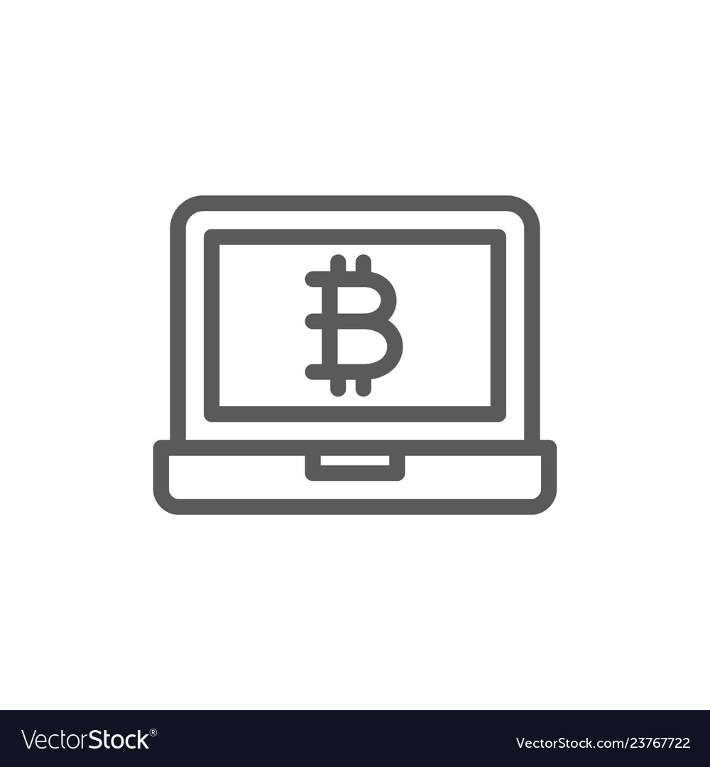 Laptop display with bitcoin sign blockchain line vector image Laptop display with bitcoin sign blockchain line