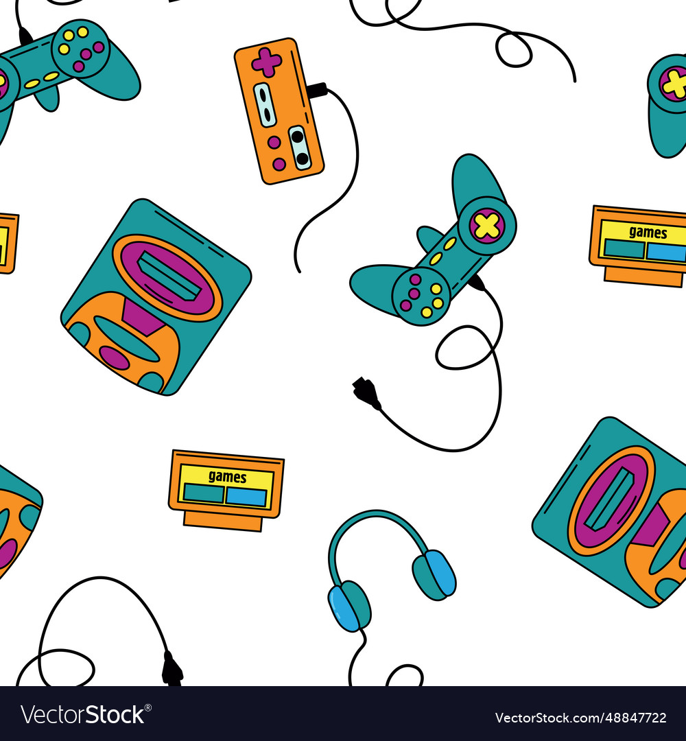 Seamless pattern retro computer games vector image Seamless pattern retro computer games