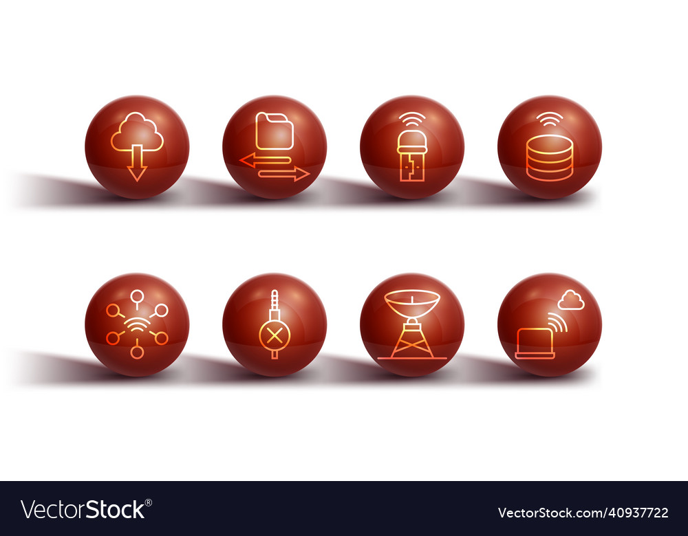 Set line cloud download network smart data vector image Set line cloud download network smart data