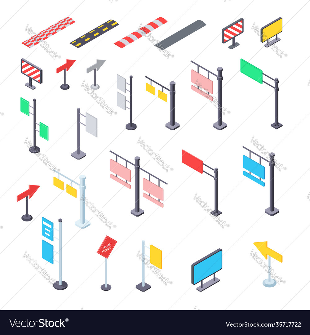 Street road signs in isometric