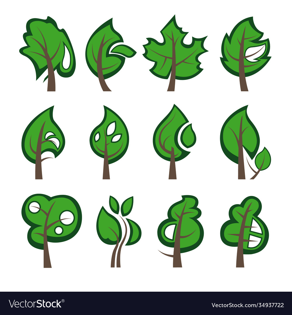 Trees collection design elements icons set vector image Trees collection design elements icons set
