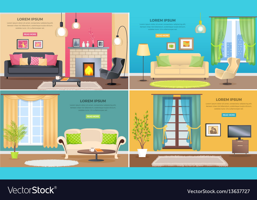 Apartment Interiors Web Banners Set Royalty Free Vector