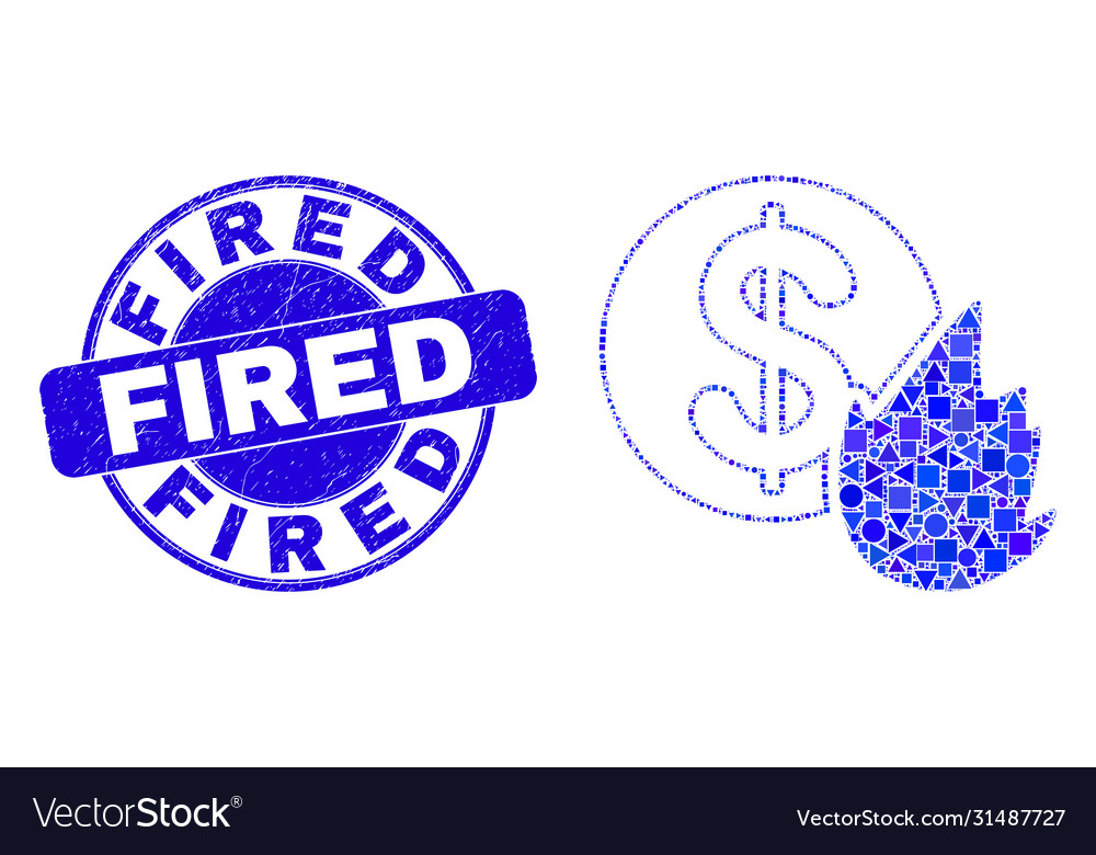 Blue grunge fired stamp and money mosaic