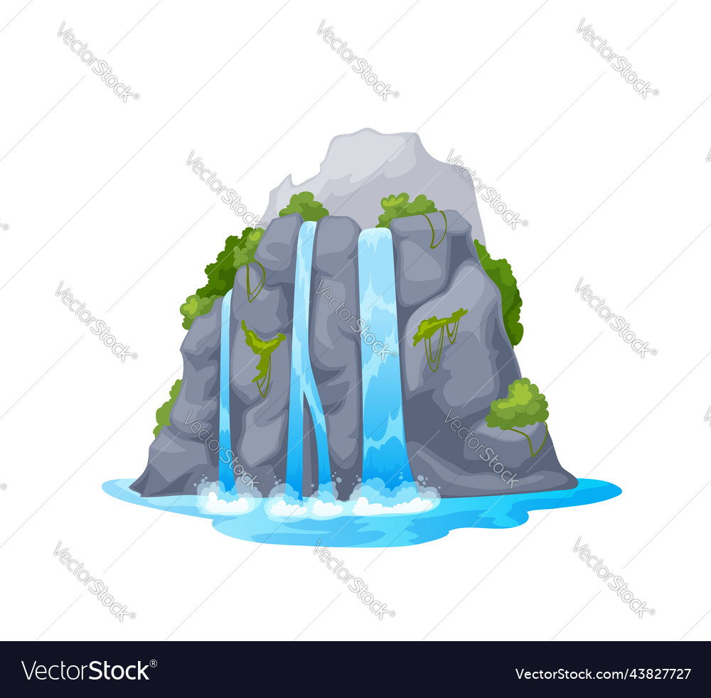 Cartoon water cascade isolated mountain waterfall Vector Image