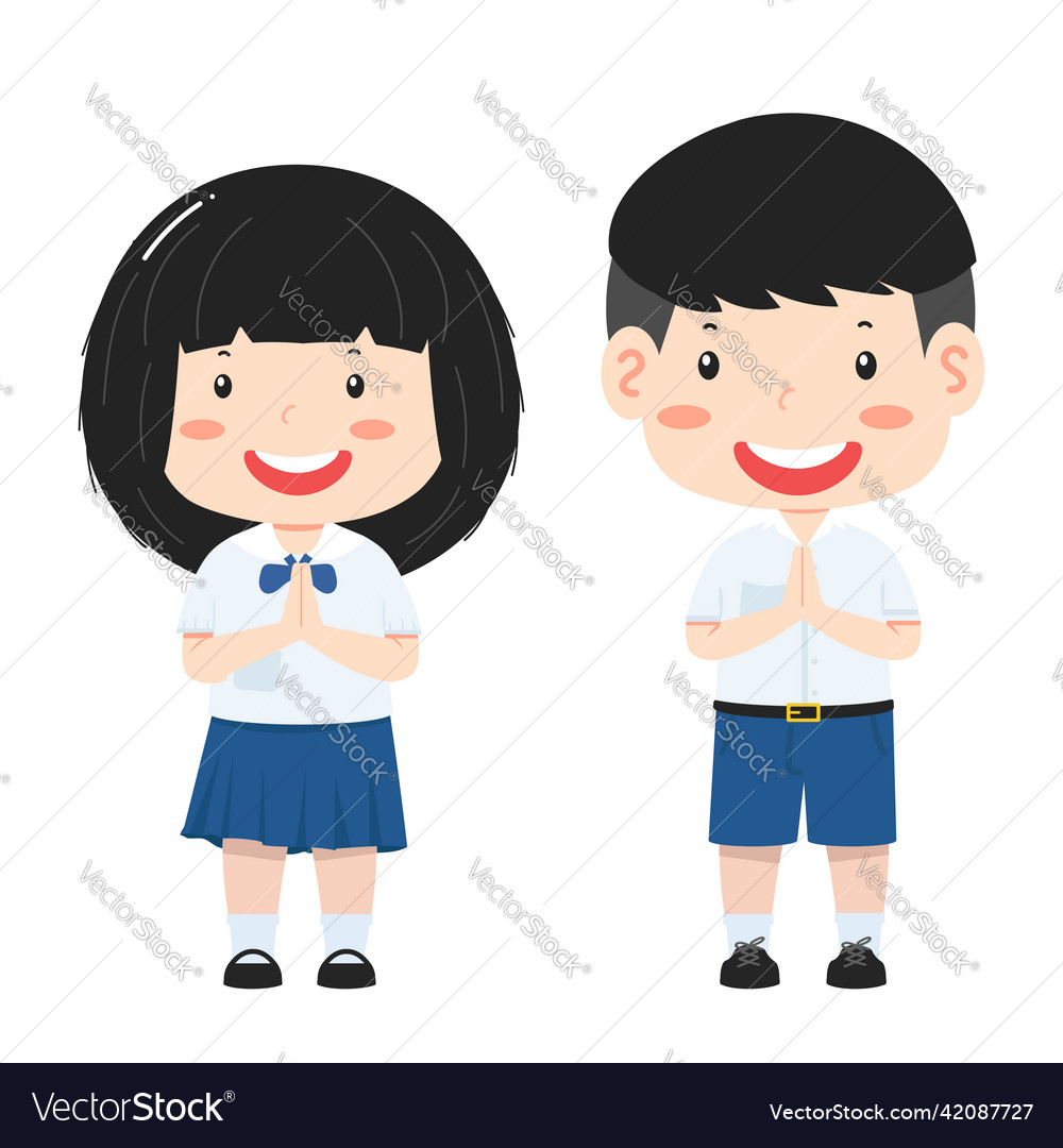 Cute thai kid student on white background