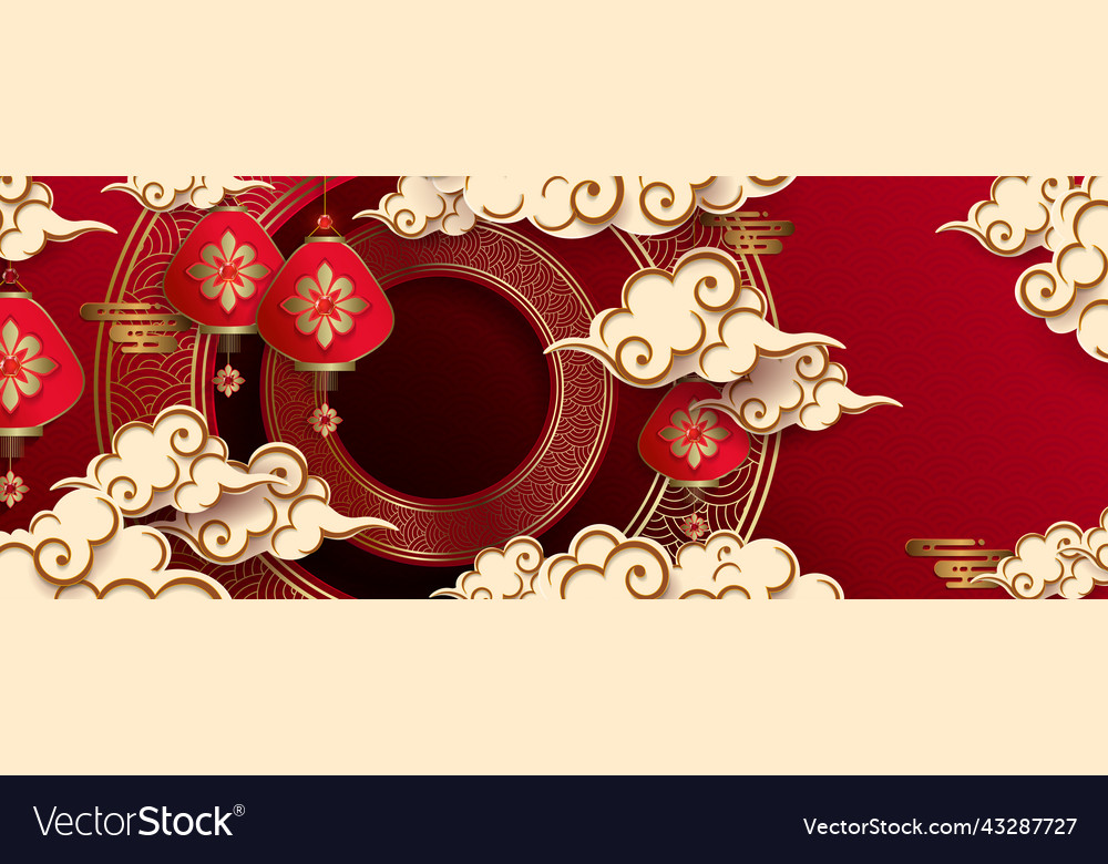 Red design with round frame asian pattern vector image Red design with round frame asian pattern