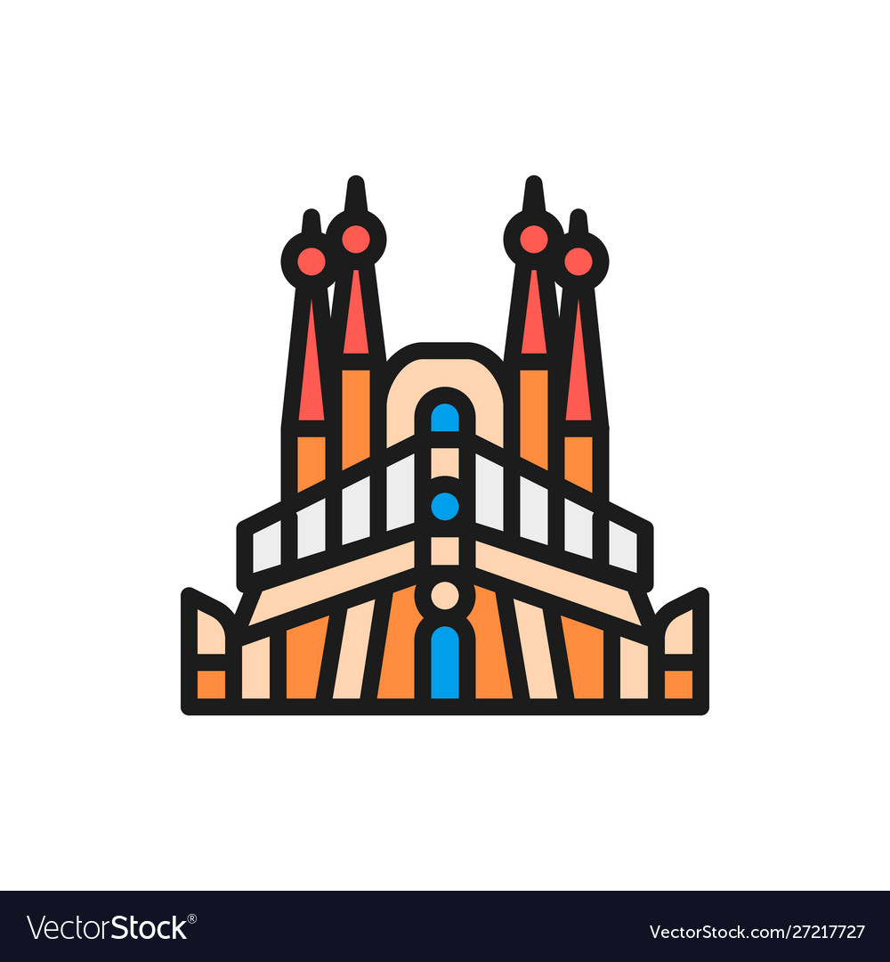 Sagrada familia spain landmark flat color