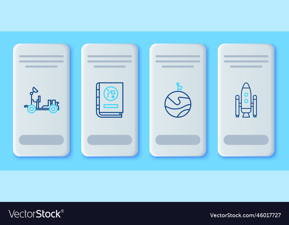 Set line book by astronomy moon with flag mars
