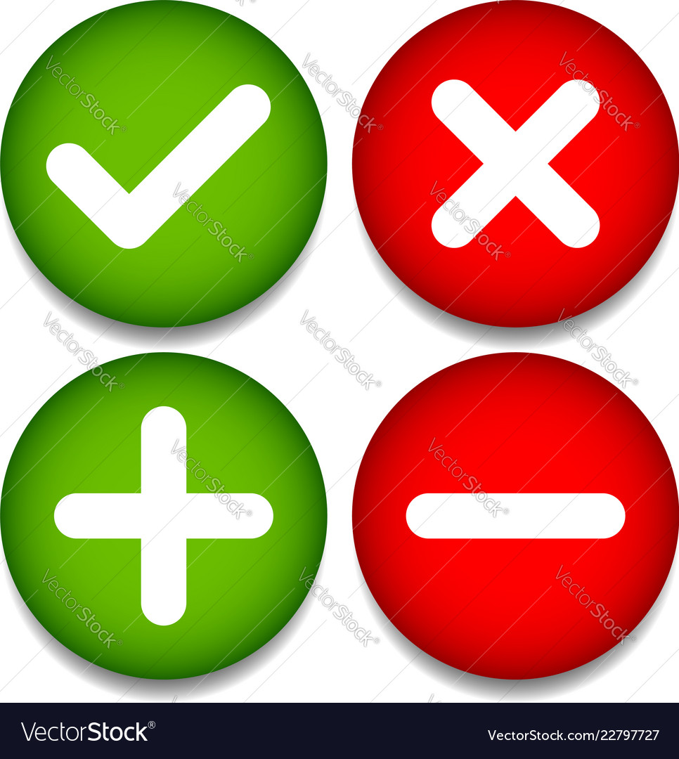 Set of 4 icons with check mark cross and plus Vector Image Set of 4 icons with check mark cross and plus