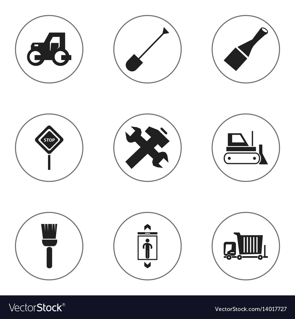 Set of 9 editable building icons includes symbols